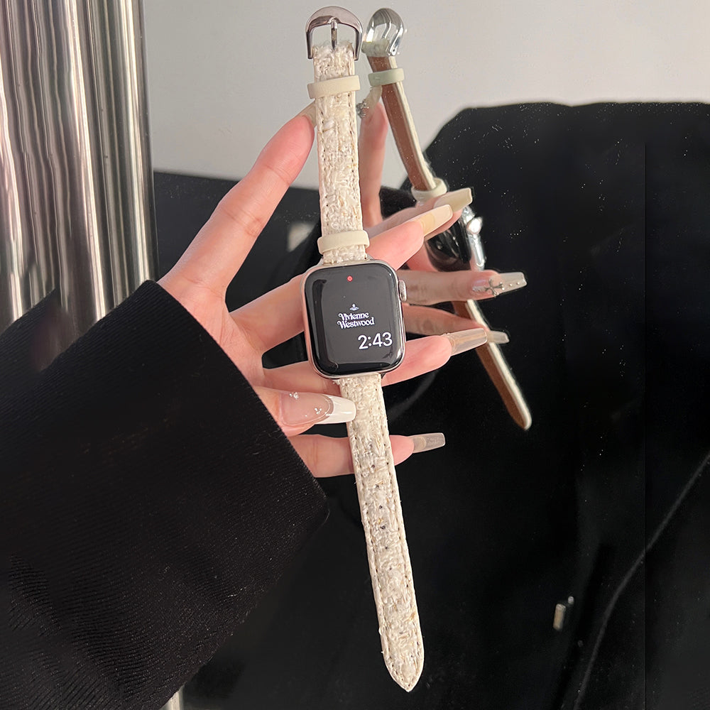 For Apple Watch Series 9 8 7 41mm / 6 5 4 SE (2023) SE (2022) SE 40mm / 3 2 1 38mm Woolen+Leather Watch Band - Red+Gold Buckle For Apple Watch Series 9 8 7 41mm / 6 5 4 SE (2023) SE (2022) SE 40mm / 3 2 1 38mm Woolen+Leather Watch Band - Red+Gold Buckle